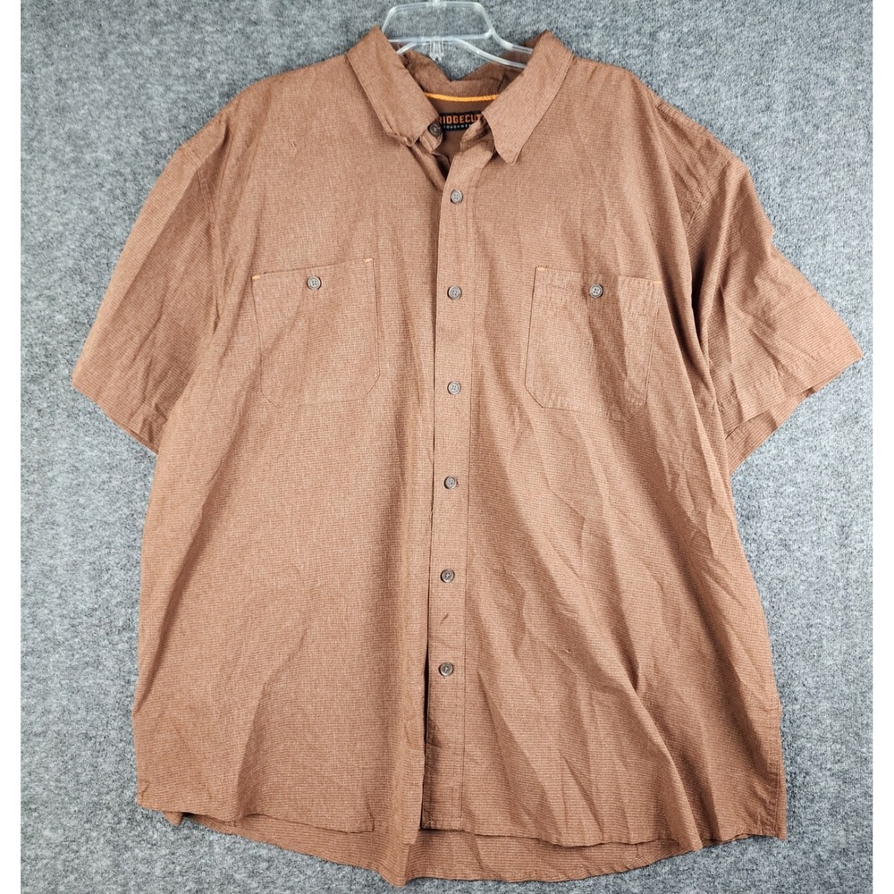 Ridgecut‎ Button Down Shirt Mens 3XL Brown Short Sleeve Textured Workwear Pocket